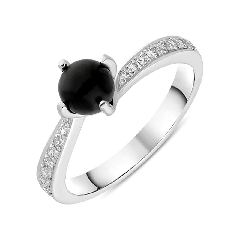 18ct White Gold Whitby Jet 0.16ct Diamond Tapered Shoulder Ring