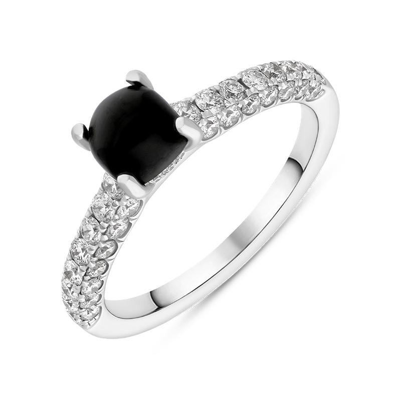 18ct White Gold Whitby Jet 0.83ct Diamond Shoulder Ring