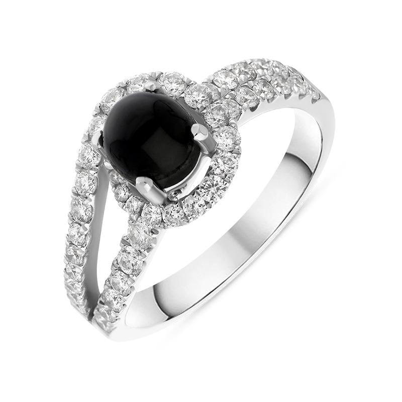 18ct White Gold Whitby Jet 0.89ct Diamond Double Shoulder Ring - Option1 Value White Gold