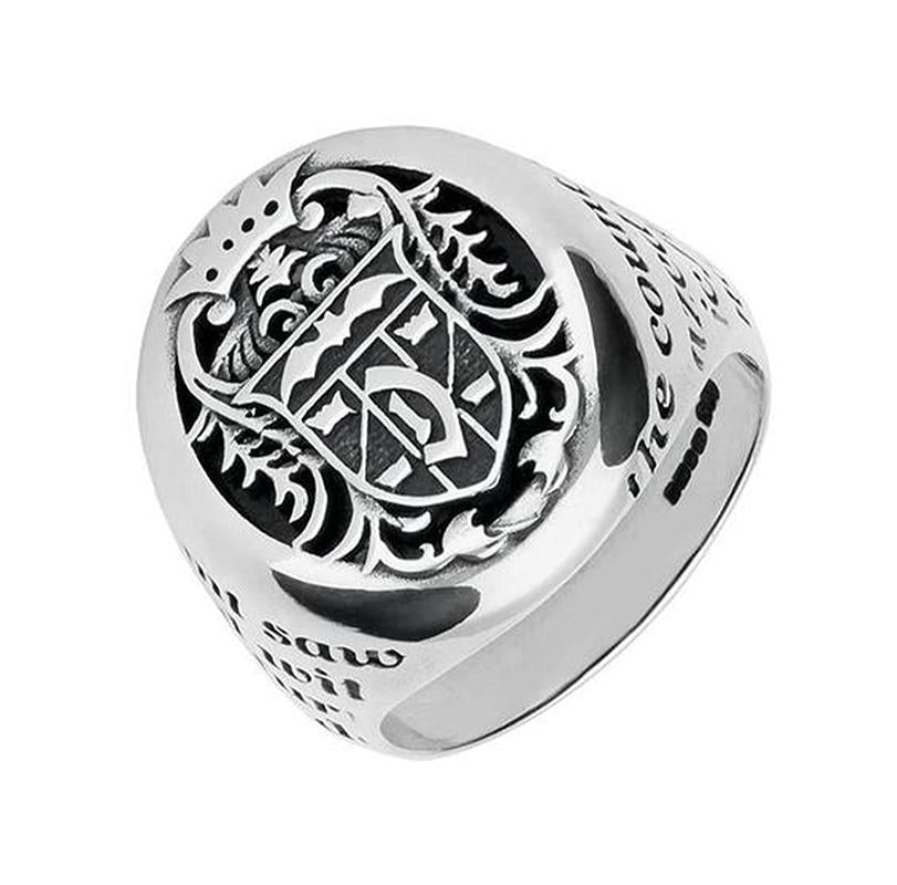 18ct White Gold Whitby Jet Dracula Crest Replica Signet Ring