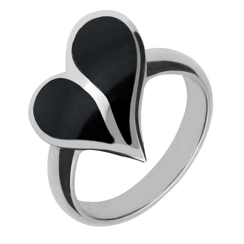 18ct White Gold Whitby Jet Split Heart Ring