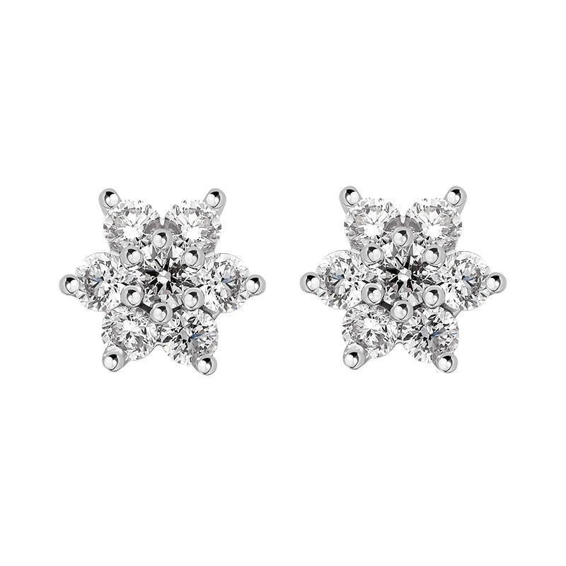 18ct White and Yellow Gold Diamond Cluster Stud Earrings - Option1 Value White Gold