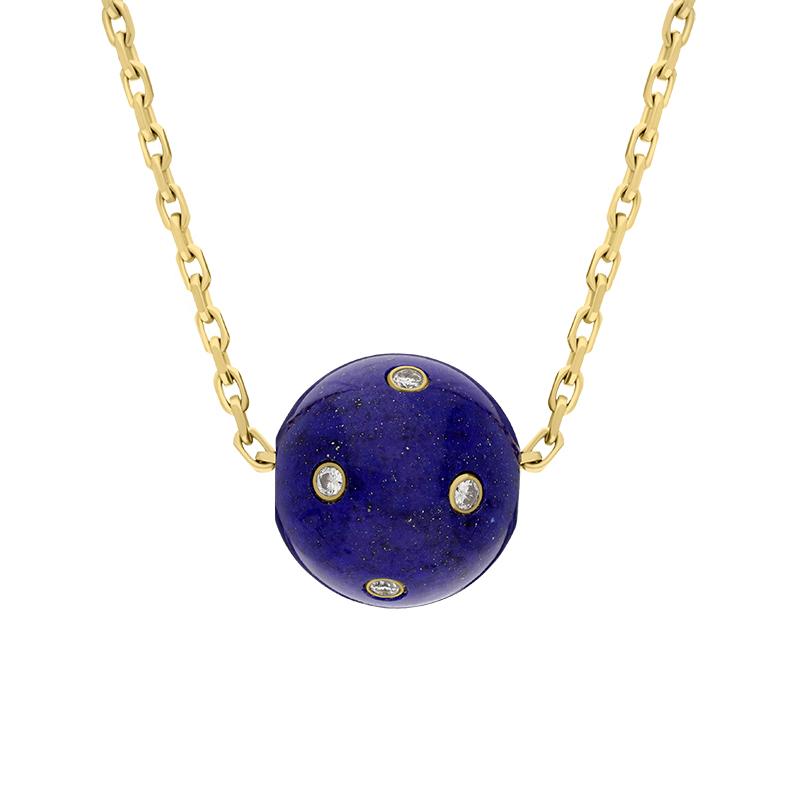 18ct Yellow Gold Lapis Lazuli Diamond Ball Necklace