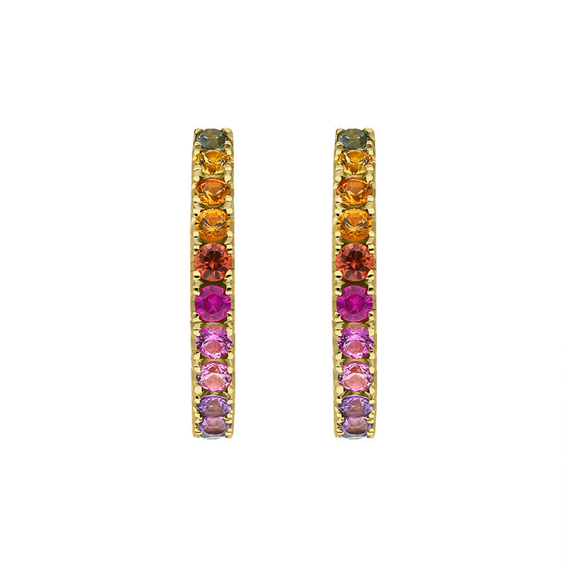 18ct Yellow Gold Sapphire Multicolour Rainbow Hoop Earrings