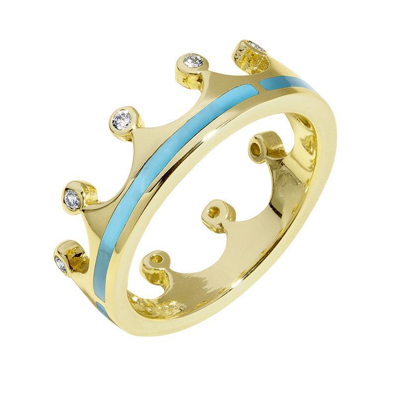 18ct Yellow Gold Turquoise Diamond Tiara Band Ring