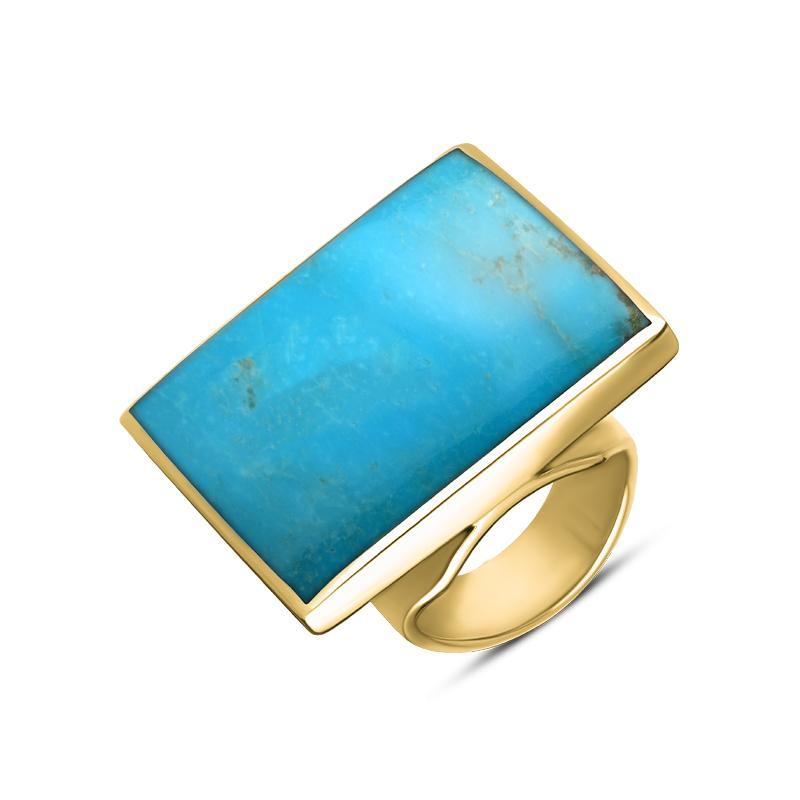 18ct Yellow Gold Turquoise Large Square Ring - Yellow Gold