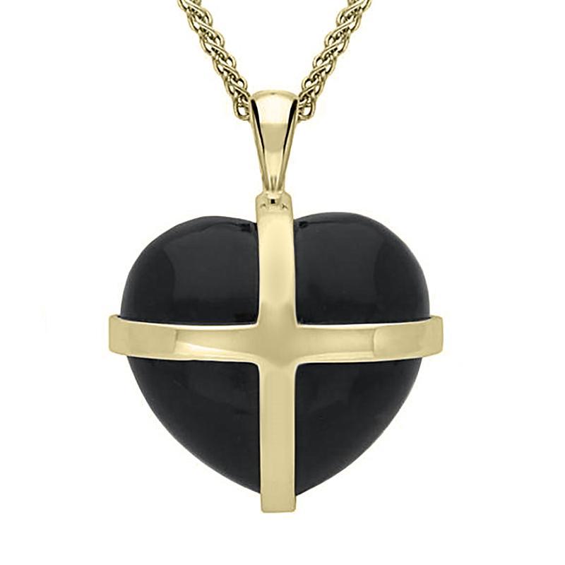 18ct Yellow Gold Whitby Jet Large Cross Heart Necklace - Gold