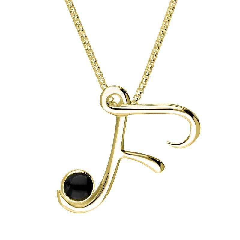 18ct Yellow Gold Whitby Jet Love Letters Initial F Necklace - Yellow Gold