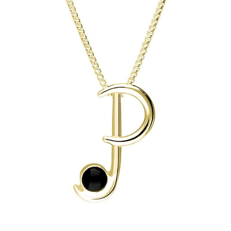 18ct Yellow Gold Whitby Jet Love Letters Initial P Necklace - Yellow Gold