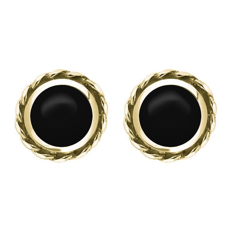 18ct Yellow Gold Whitby Jet Round Twist Edge Stud Earrings