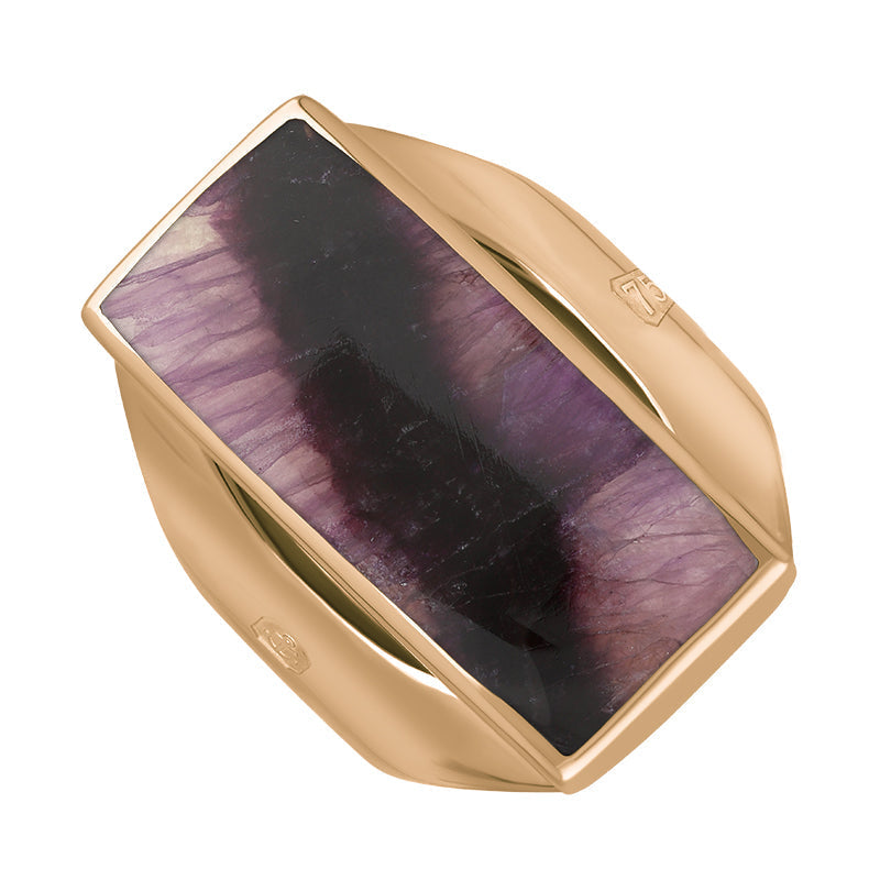 18ct Rose Gold Blue John King's Coronation Hallmark Medium Oblong Ring - U