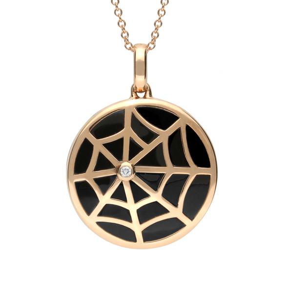 18ct Rose Gold Diamond and Whitby Jet Spider Web Necklace - Rose Gold