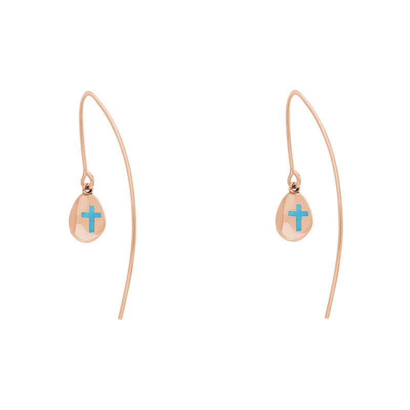 18ct Rose Gold Turquoise Cross Disc Drop Earrings - Rose Gold