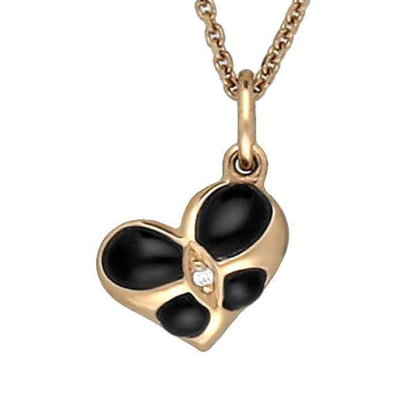 18ct Rose Gold Whitby Jet Diamond Small Heart Necklace - Option1 Value Rose Gold