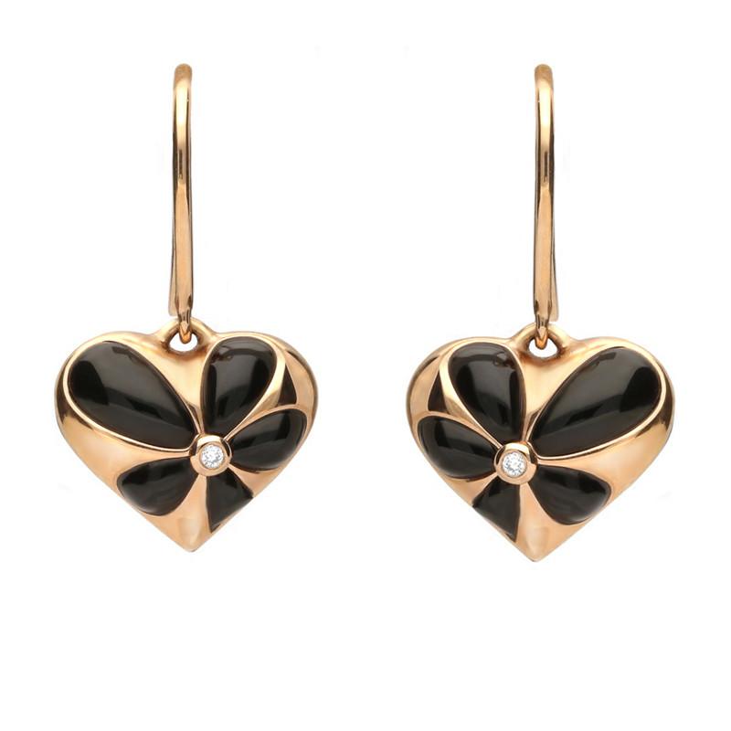 18ct Rose Gold Whitby Jet Diamond Faceted Cushion Earrings - Option1 Value Rose Gold