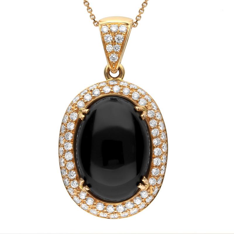 18ct Rose Gold Whitby Jet 1.57ct Diamond Large Oval Necklace - Rose Gold