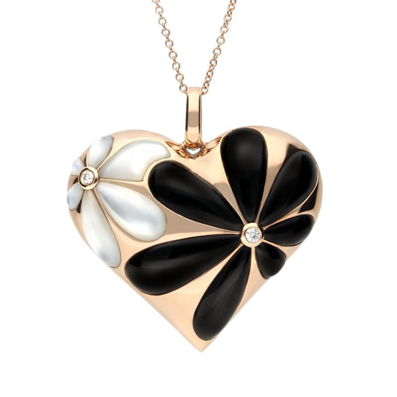 18ct Rose Gold Whitby Jet Diamond Small Flower Heart Necklace - Option1 Value Rose Gold
