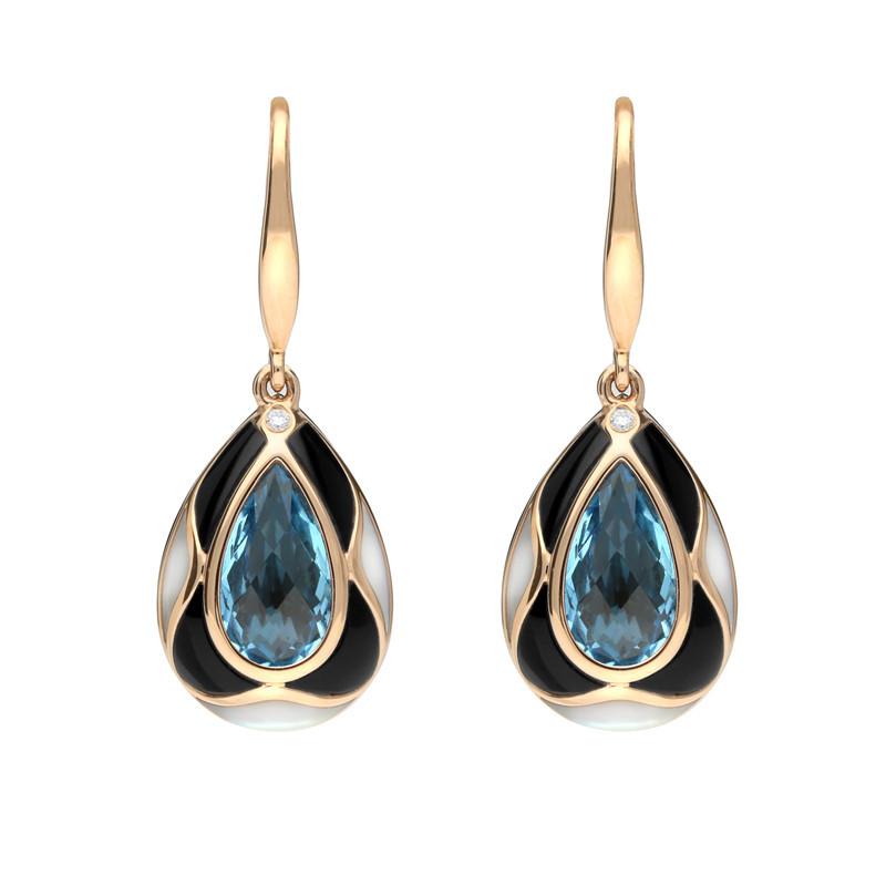 18ct Rose Gold Whitby Jet Diamond Topaz Mother of Pearl Drop Earrings - Option1 Value Rose Gold