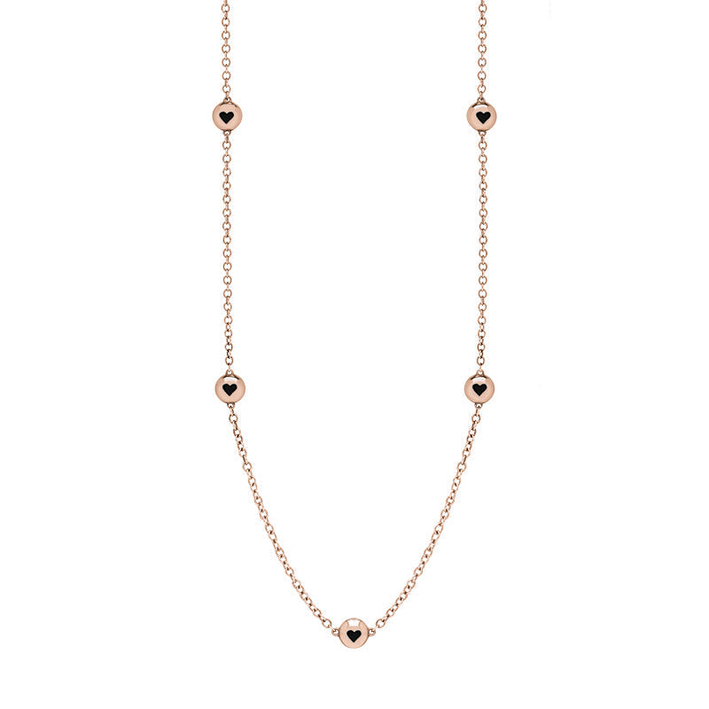 18ct Rose Gold Whitby Jet Heart Link Disc Chain Necklace - Option1 Value Rose Gold