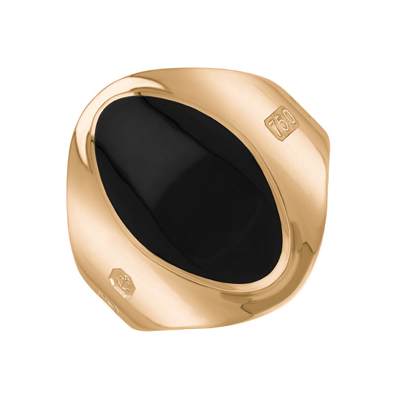 18ct Rose Gold Whitby Jet King's Coronation Hallmark Small Oval Ring - O