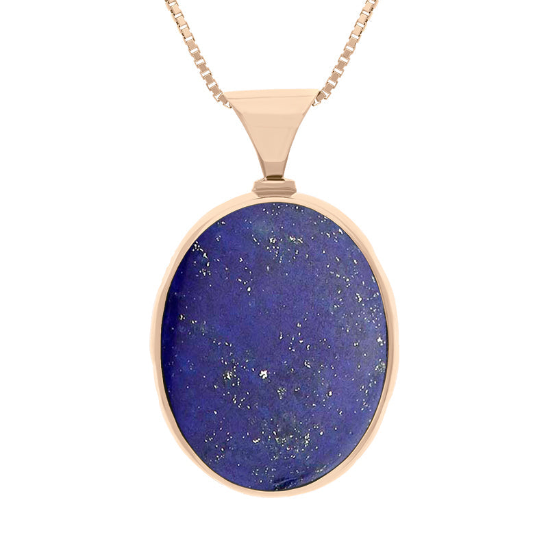 18ct Rose Gold Whitby Jet Lapis King's Coronation Hallmark Double Sided Oval Necklace