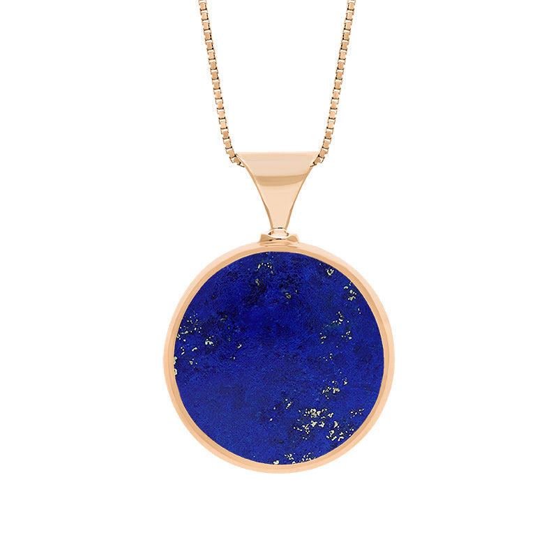 18ct Rose Gold Whitby Jet Lapis King's Coronation Hallmark Double Sided Round Necklace