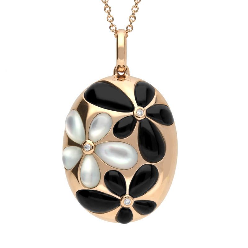18ct Rose Gold Whitby Jet Mother of Pearl 0.02ct Diamond Necklace - Rose Gold