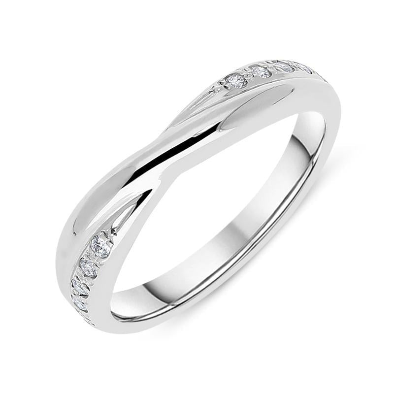 18ct White Gold 0.10ct Diamond 3mm Crossover Wedding Ring D - N