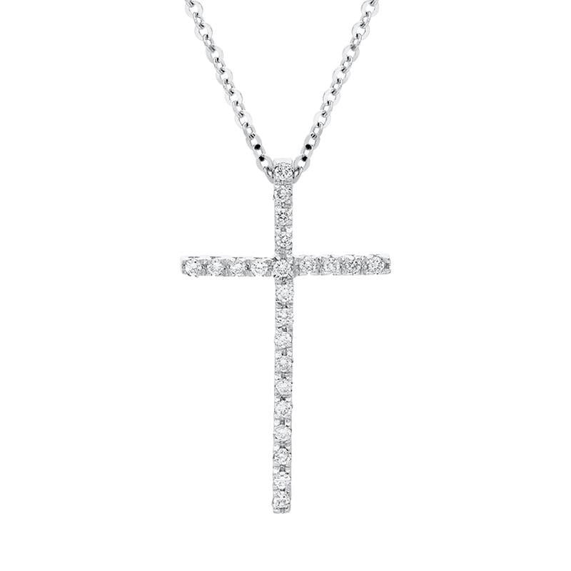 18ct White Gold 0.15ct Diamond Fine Cross Necklace D