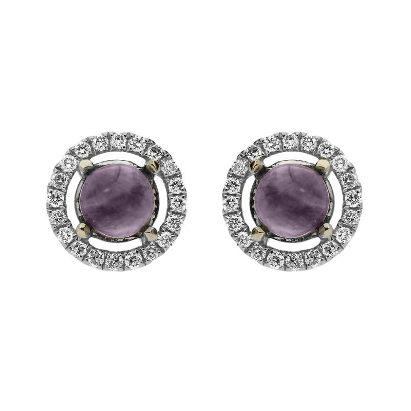 18ct White Gold Blue John and Diamond Round Stud Earrings - Option1 Value White Gold
