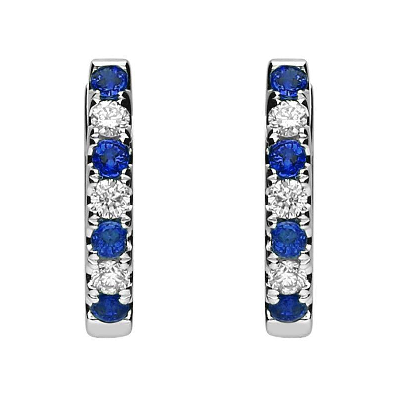 18ct White Gold 0.19ct Sapphire Diamond Petite Hoop Earrings - Option1 Value White Gold