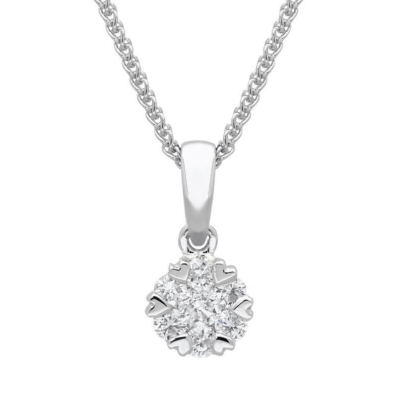 18ct White Gold 0.26ct Diamond Cluster Heart Edged Necklace - Option1 Value White Gold