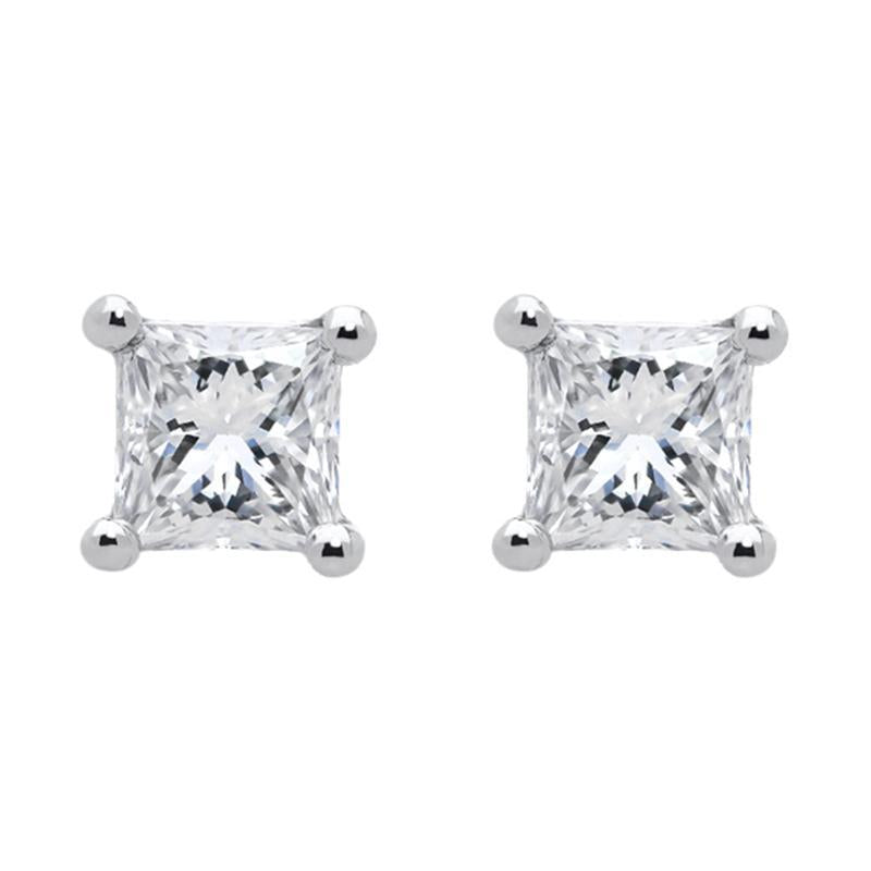 18ct White Gold 0.29ct Diamond Solitaire Princess Cut Stud Earrings - Option1 Value White Gold