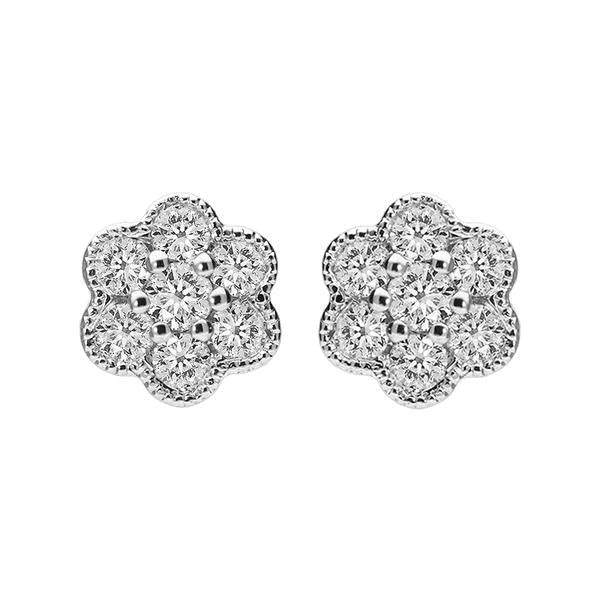 18ct White Gold 0.33ct Diamond Flower Stud Earrings - Option1 Value White Gold