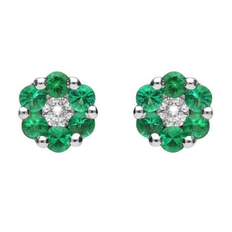 18ct White Gold 0.33ct Emerald Diamond Cluster Stud Earrings