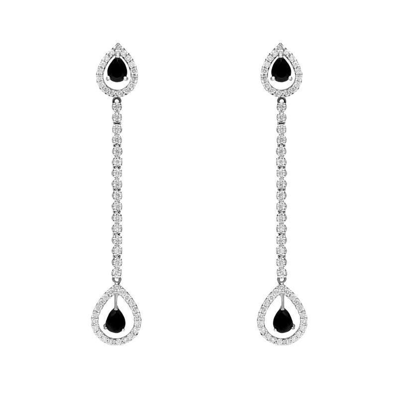 18ct White Gold 0.36ct Diamond Whitby Jet Long Drop Earrings - White Gold