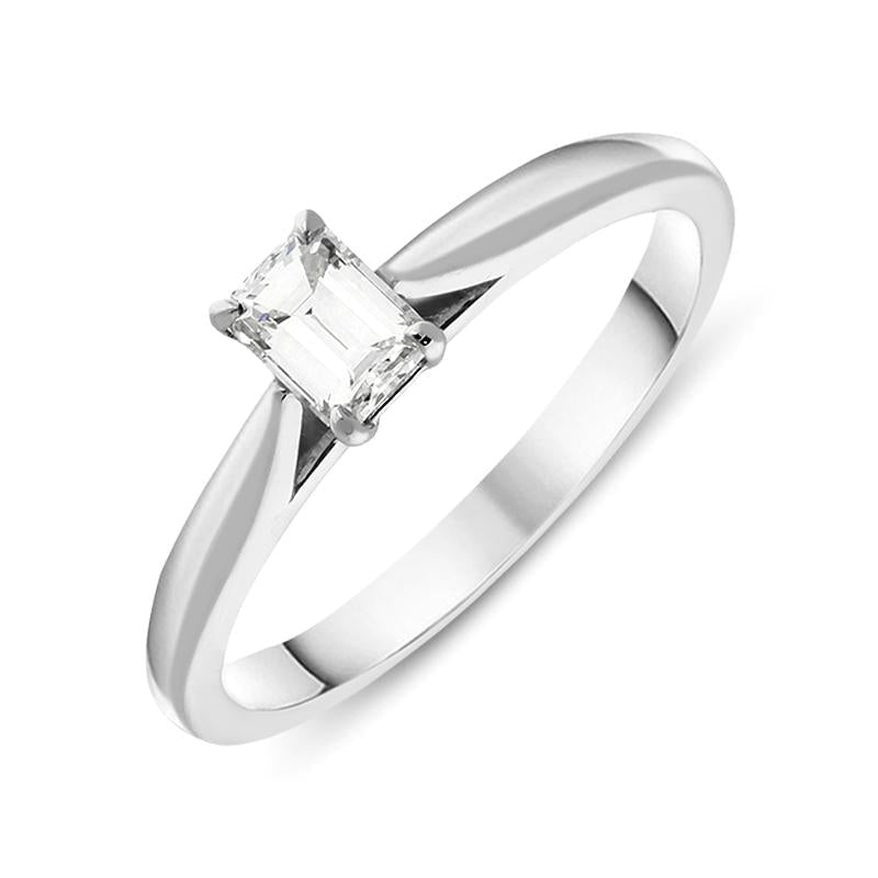 18ct White Gold 0.40ct Diamond Emerald Cut Solitaire Ring D - Option1 Value L