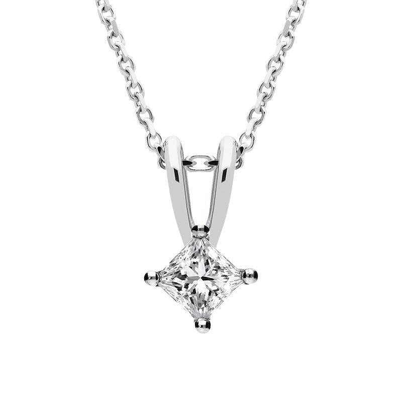 18ct White Gold 0.41ct Diamond Princess Cut Solitaire Necklace - Option1 Value White Gold