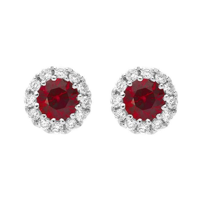 18ct White Gold 0.41ct Ruby Diamond Halo Stud Earrings - Option1 Value White Gold