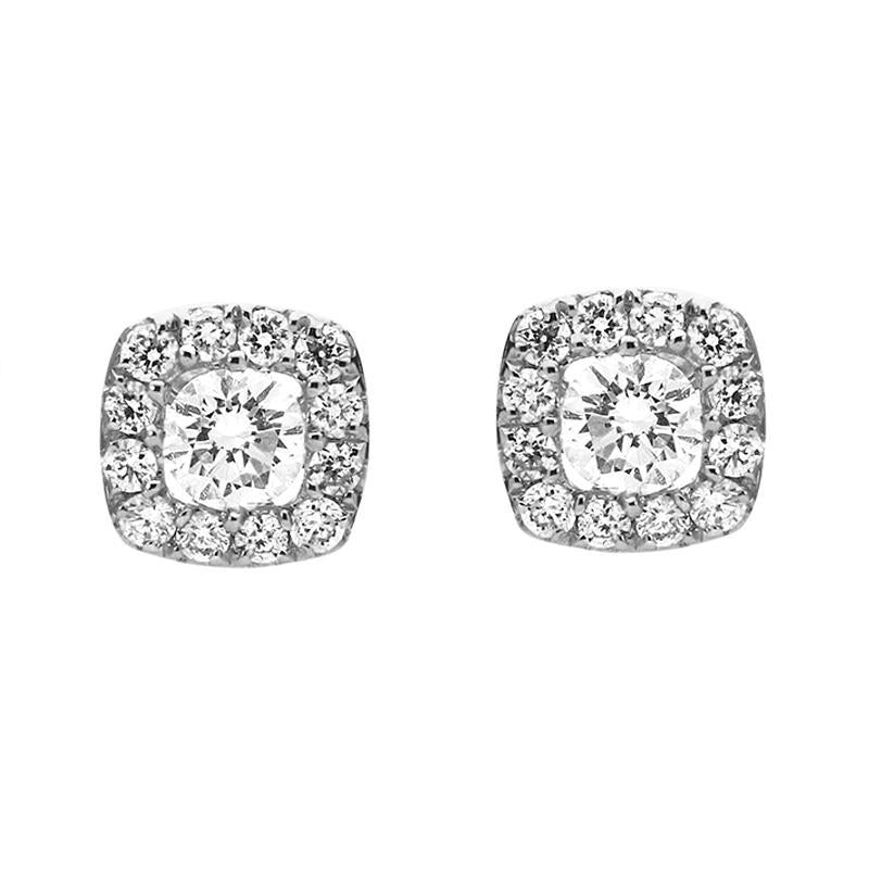 18ct White Gold 0.43ct Diamond Cushion Stud Earrings - Option1 Value White Gold