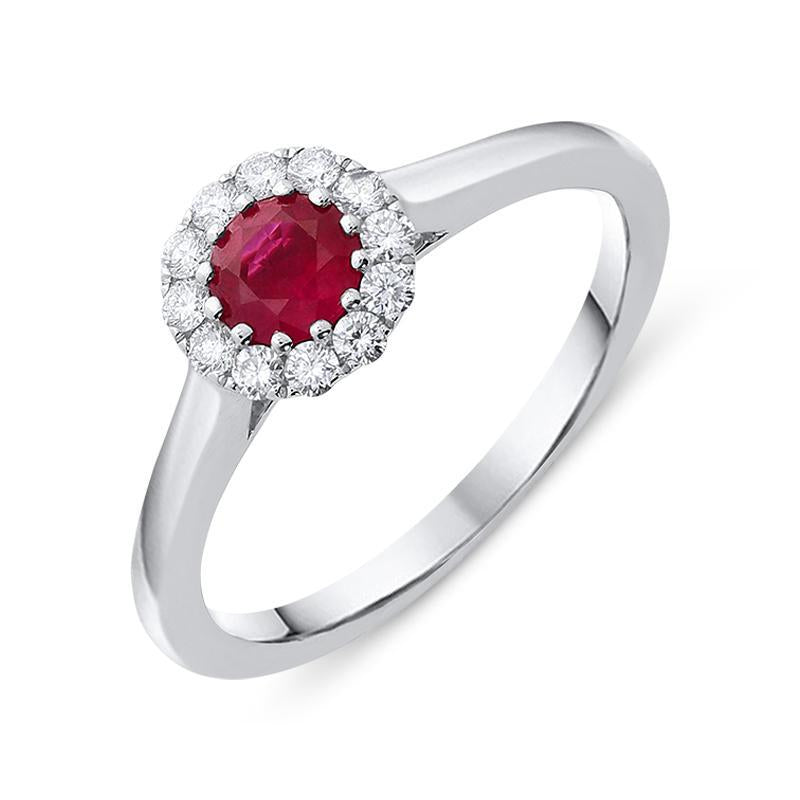 18ct White Gold 0.45ct Ruby Diamond Halo Ring - White Gold