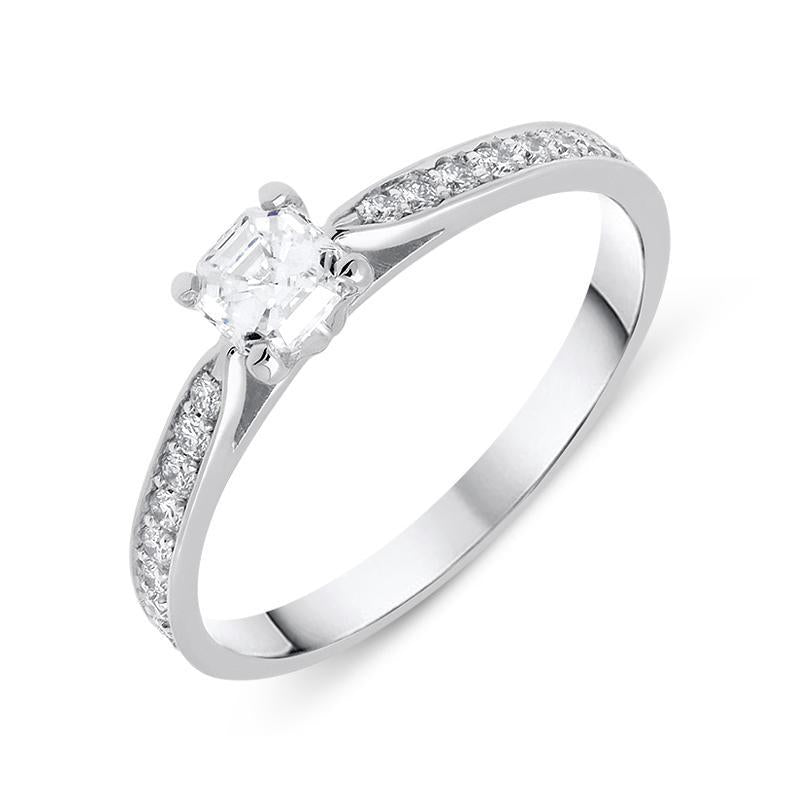 18ct White Gold 0.46ct Diamond Asscher Cut Engagement Ring - M