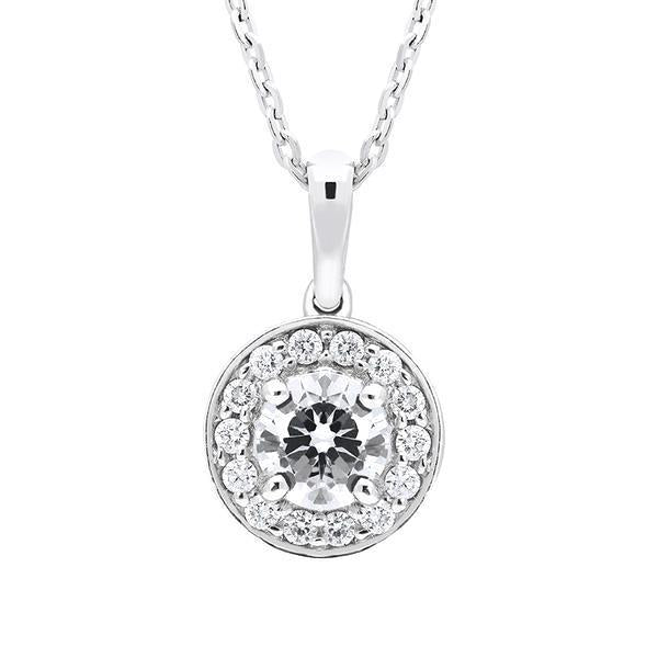 18ct White Gold 0.47ct Diamond Round Halo Necklace - White Gold