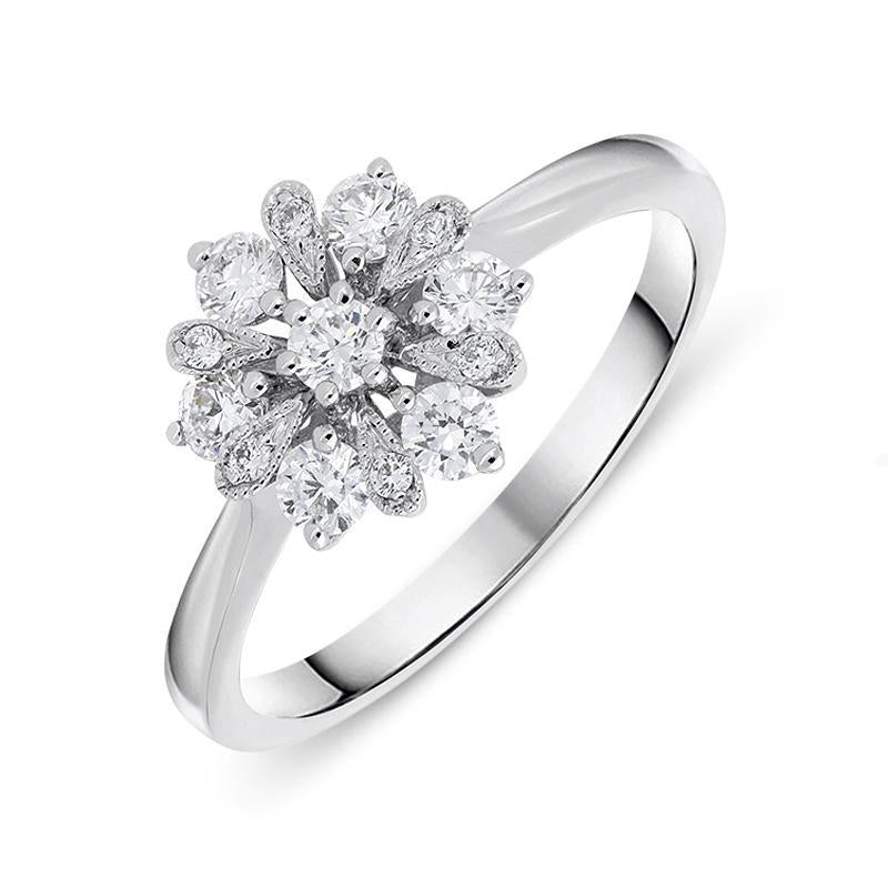 18ct White Gold 0.48ct Diamond Cluster Flower Ring - Option1 Value White Gold