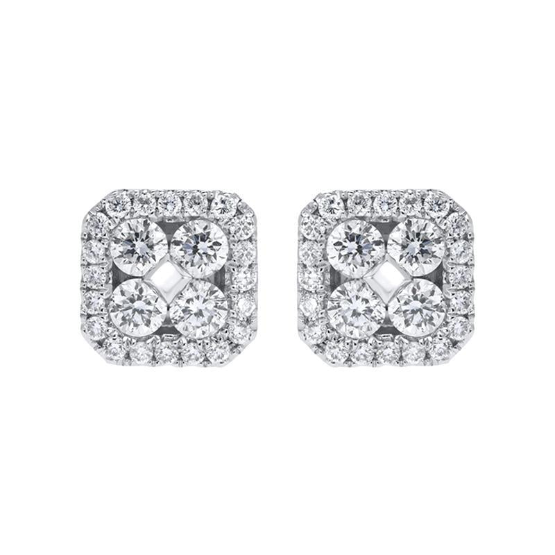 18ct White Gold 0.50ct Diamond Cushion Cluster Stud Earrings