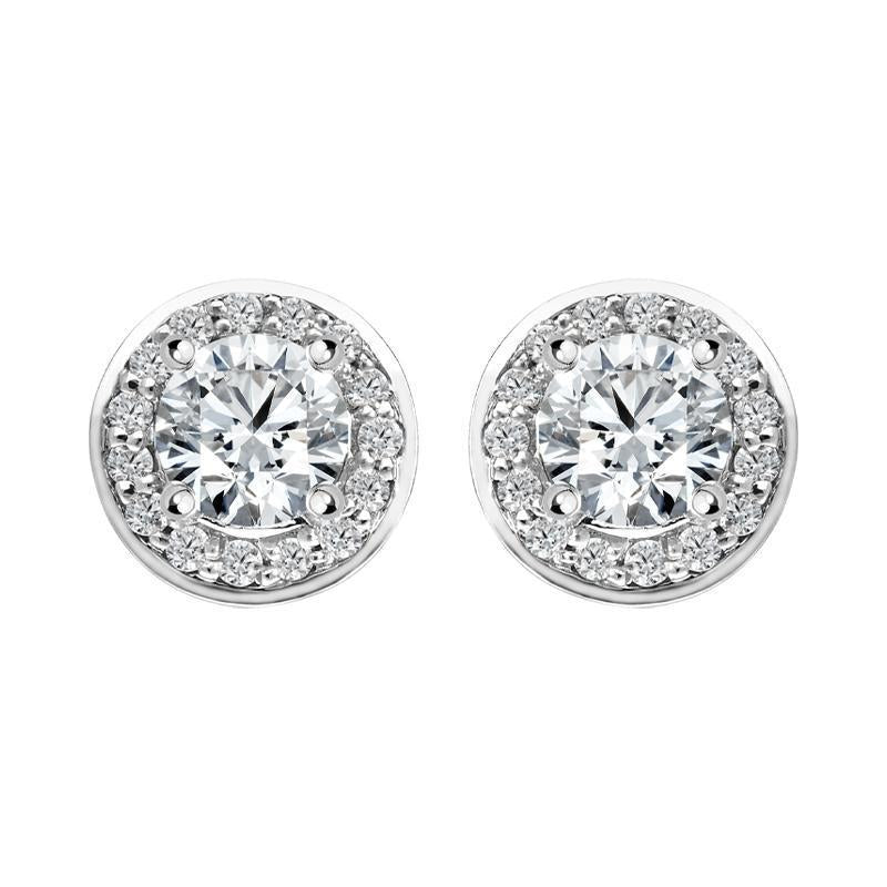 18ct White Gold 0.50ct Diamond Halo Stud Earrings - Option1 Value White Gold