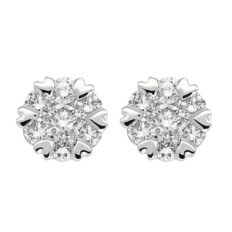 18ct White Gold 0.50ct Diamond Heart Edge Stud Earrings - Option1 Value White Gold