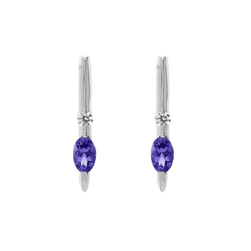 18ct White Gold 0.50ct Tanzanite 0.08ct Diamond Oval Stick Stud Earrings - Option1 Value White Gold