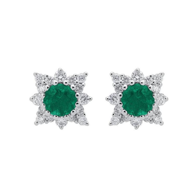 18ct White Gold 0.51ct Emerald Diamond Round Star Stud Earrings - White Gold