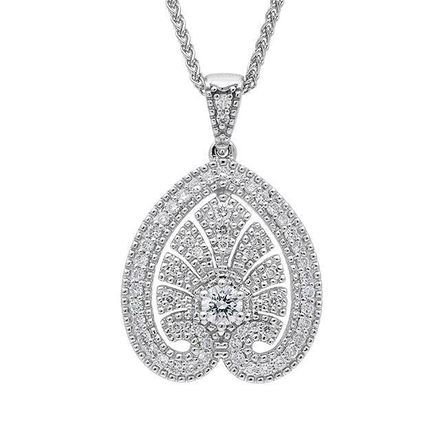 18ct White Gold 0.52 Carat Diamond House Style Small Leaf Necklace - White Gold